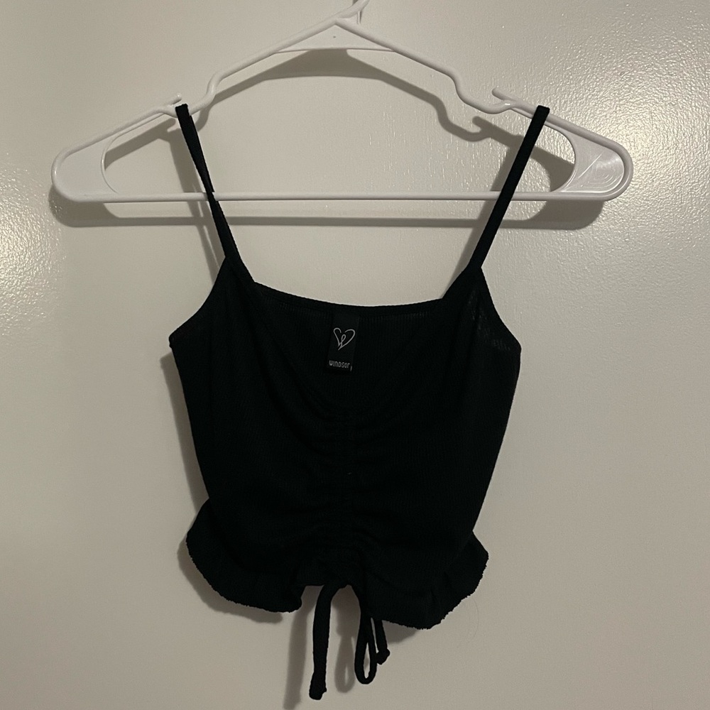 Windsor black lace up cropped tank top size S